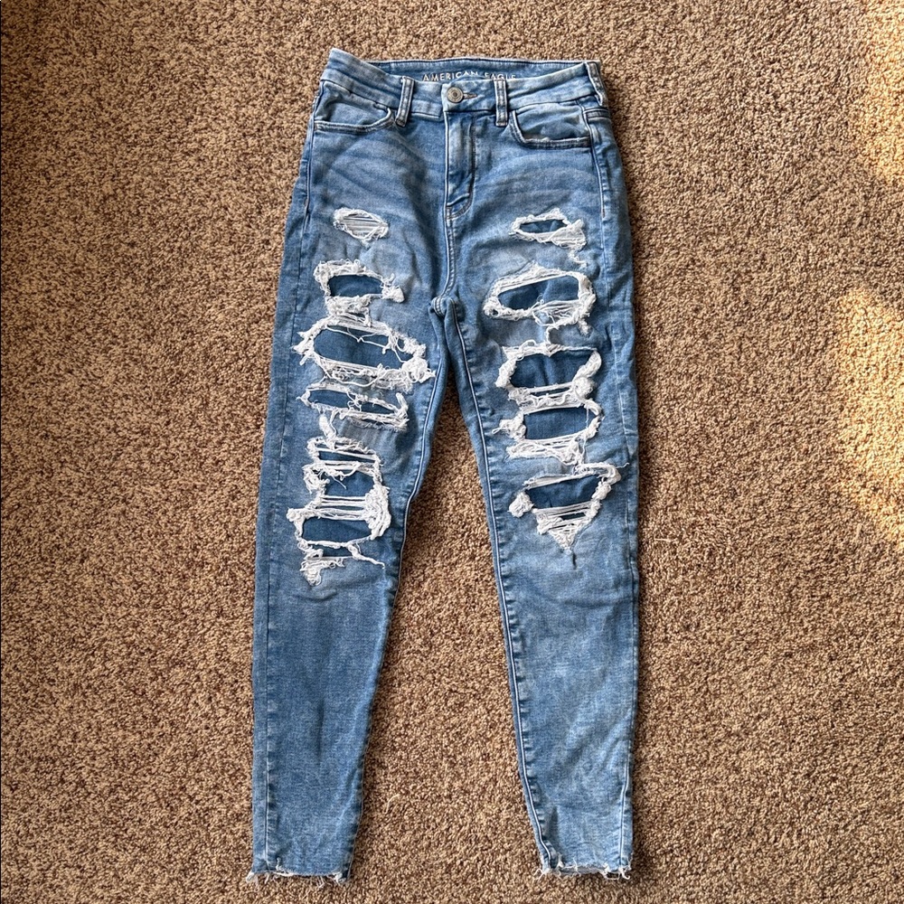 American Eagle Outfitters Distressed Curvy Hi-Rise Jegging, women’s 4